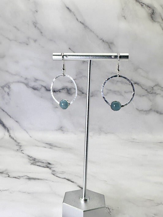Silver Hoop Earrings with Gemstones