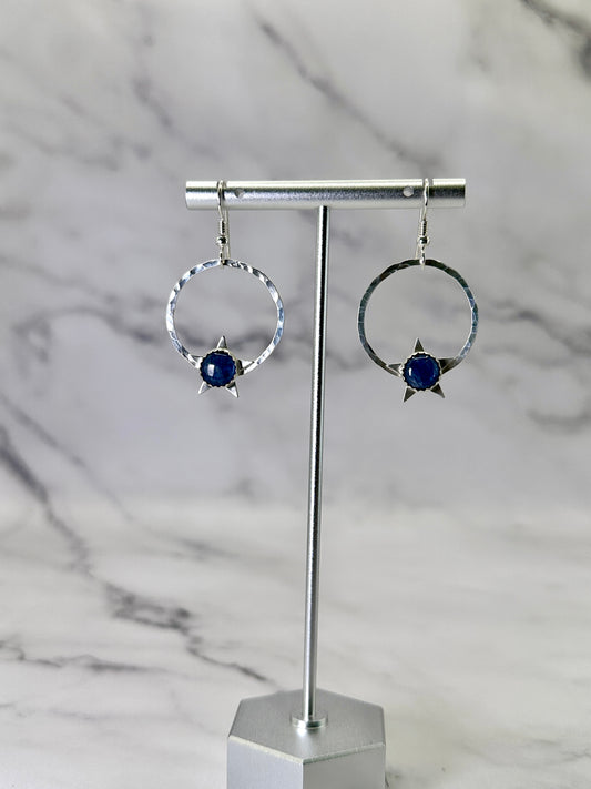 Silver Hoop Earrings with Gemstones