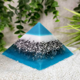 CYAN - Orgonite Pyramid - EMF Protector - White Quartz and Aluminum Metal