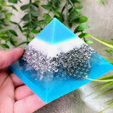 CYAN - Orgonite Pyramid - EMF Protector - White Quartz and Aluminum Metal