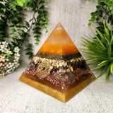 EDITH - Orgonite Pyramid - EMF Protector - Orange Selenite, Yellow Aventurine, Mookaite and Citrine with Brass and Copper  Metals