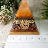 EDITH - Orgonite Pyramid - EMF Protector - Orange Selenite, Yellow Aventurine, Mookaite and Citrine with Brass and Copper  Metals