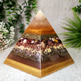 SUMMER SOLSTICE - Special Edition Hexagonal Pyramid! - EMF Protector - Orange Calcite, Mookaite, Yellow Aventurine, Sunstone and Orange Selenite, with Brass and Copper Metals