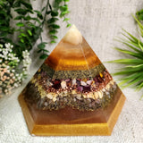SUMMER SOLSTICE - Special Edition Hexagonal Pyramid! - EMF Protector - Orange Calcite, Mookaite, Yellow Aventurine, Sunstone and Orange Selenite, with Brass and Copper Metals