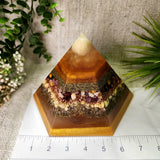SUMMER SOLSTICE - Special Edition Hexagonal Pyramid! - EMF Protector - Orange Calcite, Mookaite, Yellow Aventurine, Sunstone and Orange Selenite, with Brass and Copper Metals
