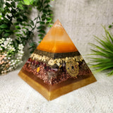 EDITH - Orgonite Pyramid - EMF Protector - Orange Selenite, Yellow Aventurine, Mookaite and Citrine with Brass and Copper  Metals