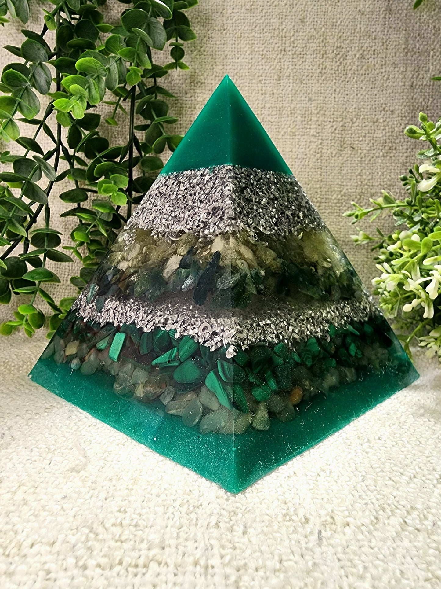 RAPHAEL - Orgonite Pyramid - EMF Protector - Citrine, Moss Agate, Malachite, Green Aventurine and Aluminum Metal