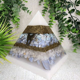 GABRIEL- Orgonite Pyramid - EMF Protector - Larimar, Blue Lace Agate, White Quartz, White Milky Quartz, Blue Chalcedony and Brass Metal