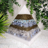 GABRIEL- Orgonite Pyramid - EMF Protector - Larimar, Blue Lace Agate, White Quartz, White Milky Quartz, Blue Chalcedony and Brass Metal