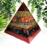 METATRON - Orgonite Pyramid - EMF Protector - Red Gold Stone, Sardonyx, Mahogany Obsidian and Black Obsidian with Brass Metals