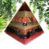 METATRON - Orgonite Pyramid - EMF Protector - Red Gold Stone, Sardonyx, Mahogany Obsidian and Black Obsidian with Brass Metals