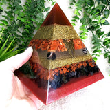 METATRON - Orgonite Pyramid - EMF Protector - Red Gold Stone, Sardonyx, Mahogany Obsidian and Black Obsidian with Brass Metals