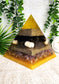 JOPHIEL- Orgonite Pyramid - EMF Protector - Smoky Quartz, Orange Calcite, Ametrine, Rutilated Quartz and Brass Metal