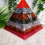 CHAMUEL- Orgonite Pyramid - EMF Protector - Carnelian, Bloodstone, Pink Tourmaline, Red Jasper and Aluminum Metals