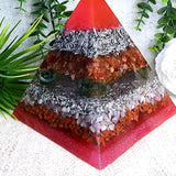 CHAMUEL- Orgonite Pyramid - EMF Protector - Carnelian, Bloodstone, Pink Tourmaline, Red Jasper and Aluminum Metals