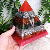 CHAMUEL- Orgonite Pyramid - EMF Protector - Carnelian, Bloodstone, Pink Tourmaline, Red Jasper and Aluminum Metals