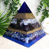 ZADKIEL - Orgonite Pyramid - EMF Protector - Blue Lace Agate, Amethyst, Lapis Lazuli, Blue Chalcedony and Brass Metal