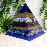 ZADKIEL - Orgonite Pyramid - EMF Protector - Blue Lace Agate, Amethyst, Lapis Lazuli, Blue Chalcedony and Brass Metal