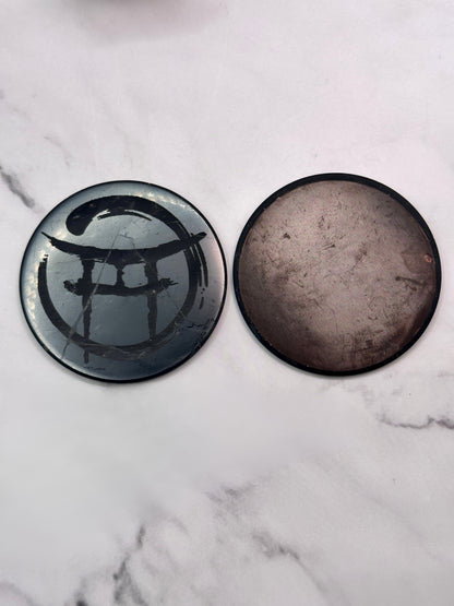 BEYOND MYSTIC SPECIAL EDITION SHUNGITE ROUND PHONE PLATES! - EMF Protection - Hand Cut Genuine Natural Shungite Phone Plate High Quality Black Lustrous Gemstone from Russia