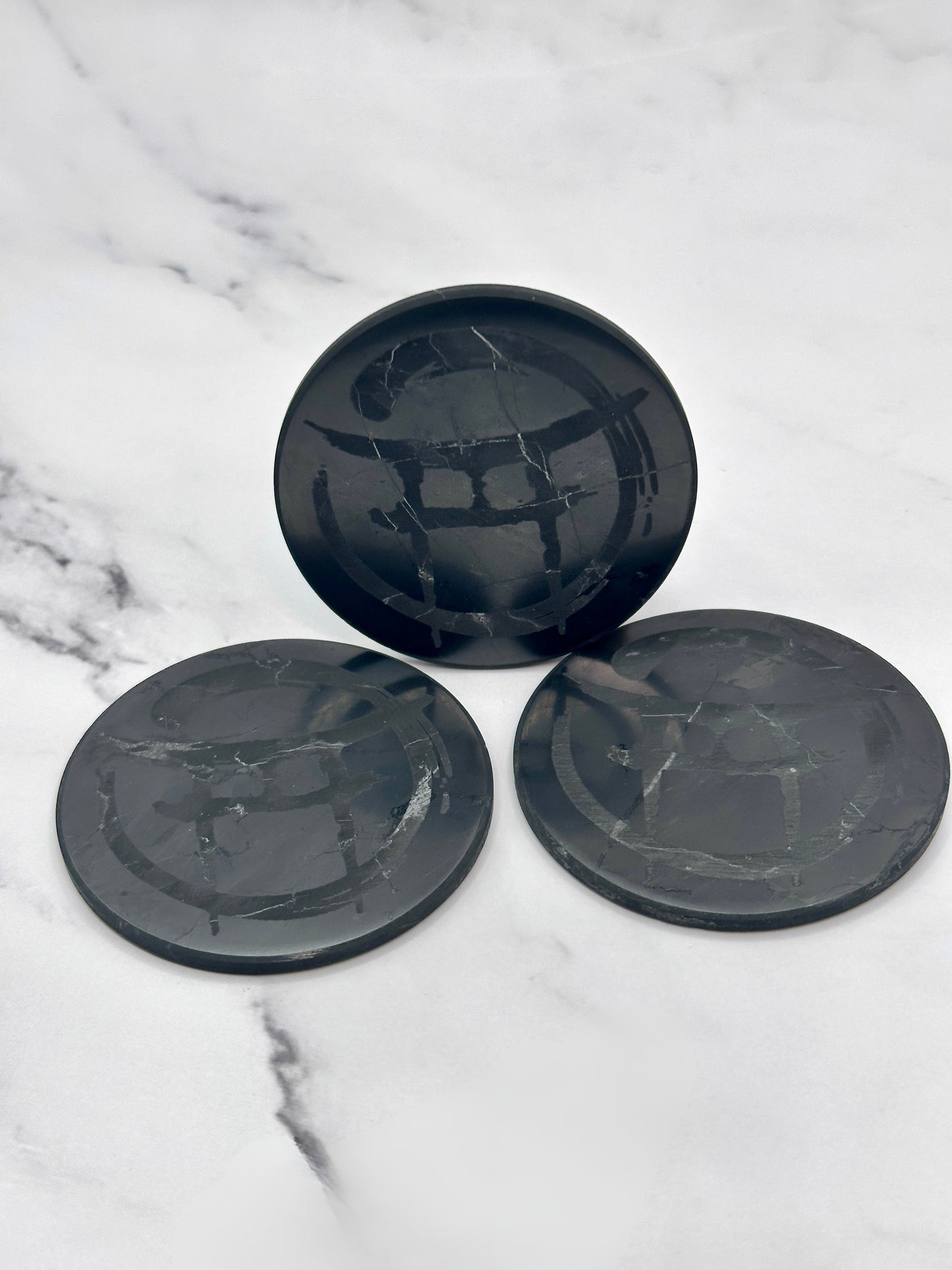 BEYOND MYSTIC SPECIAL EDITION SHUNGITE ROUND PHONE PLATES! - EMF Protection - Hand Cut Genuine Natural Shungite Phone Plate High Quality Black Lustrous Gemstone from Russia