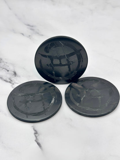 BEYOND MYSTIC SPECIAL EDITION SHUNGITE ROUND PHONE PLATES! - EMF Protection - Hand Cut Genuine Natural Shungite Phone Plate High Quality Black Lustrous Gemstone from Russia