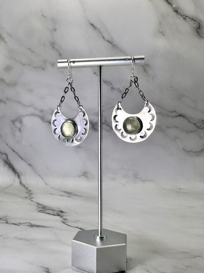 Silver Hoop Earrings with Gemstones