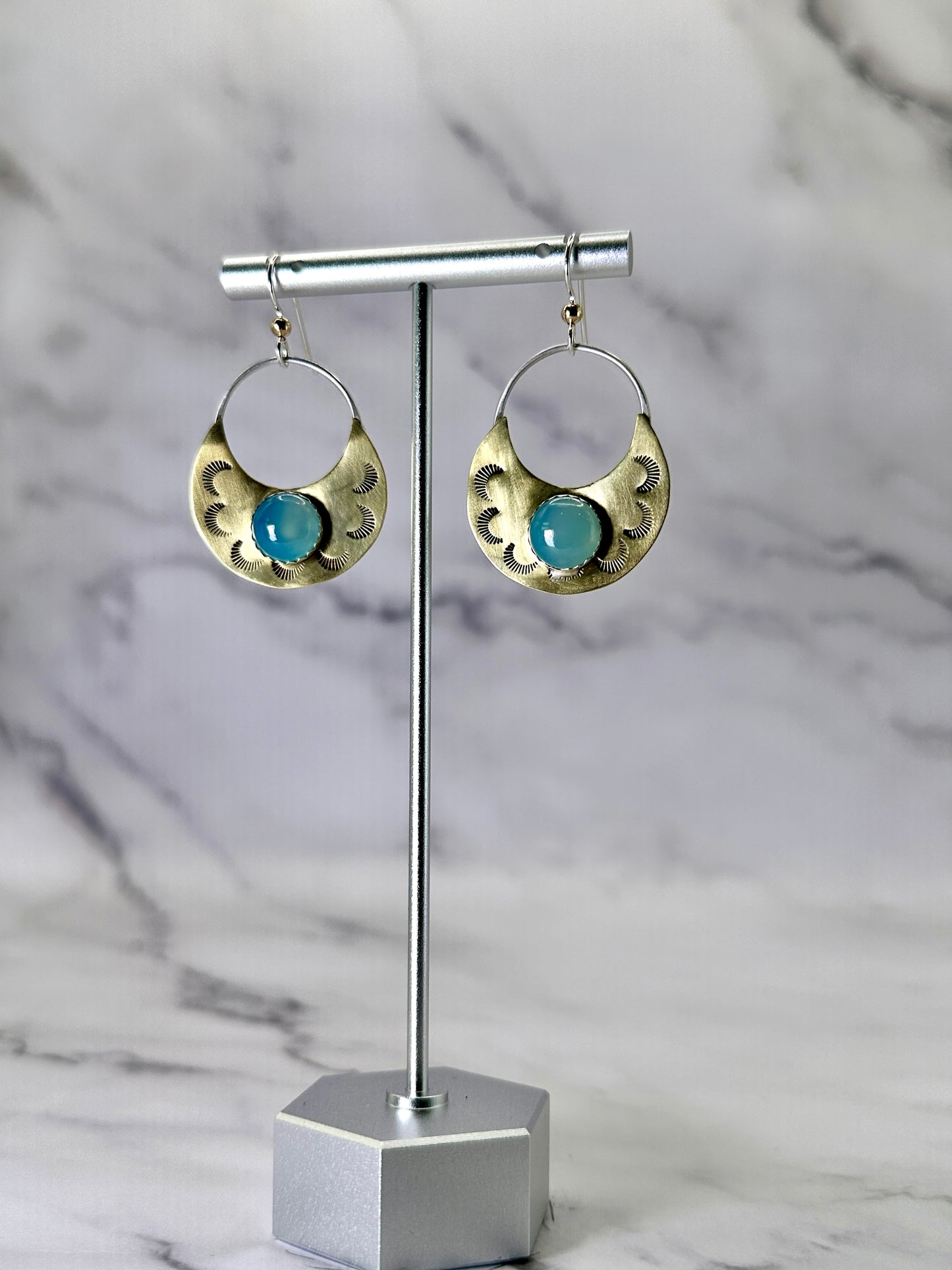Brass & Copper Hanging Earrings with Gemstones