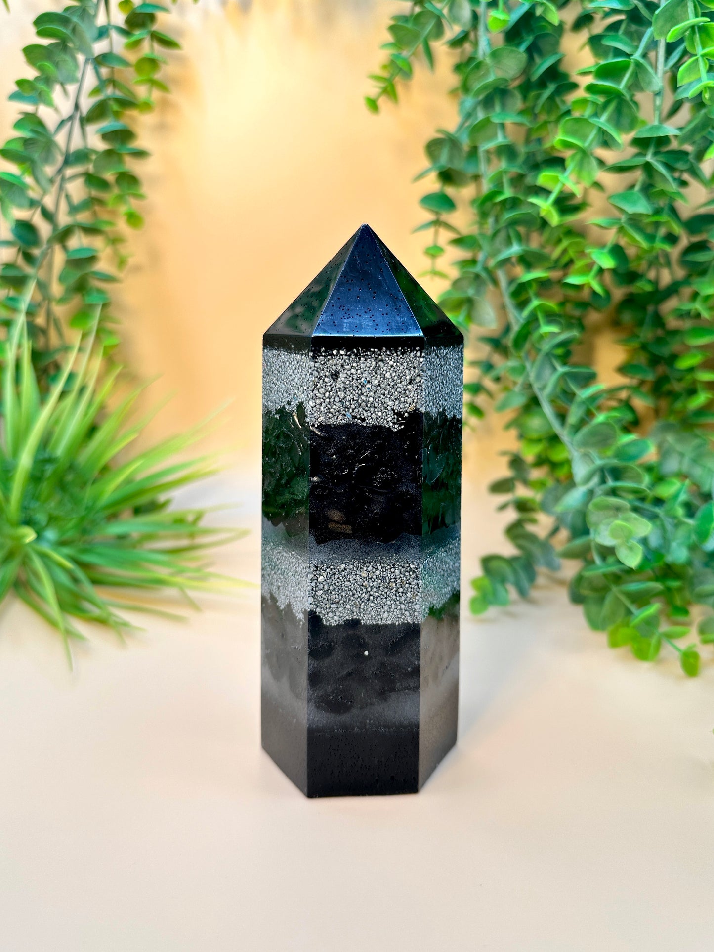 CAREER & LIFE PATH - Feng Shui Orgonite Tower - EMF Protector - Shungite, Black Tourmaline & Black Obsidian with Aluminum Metals