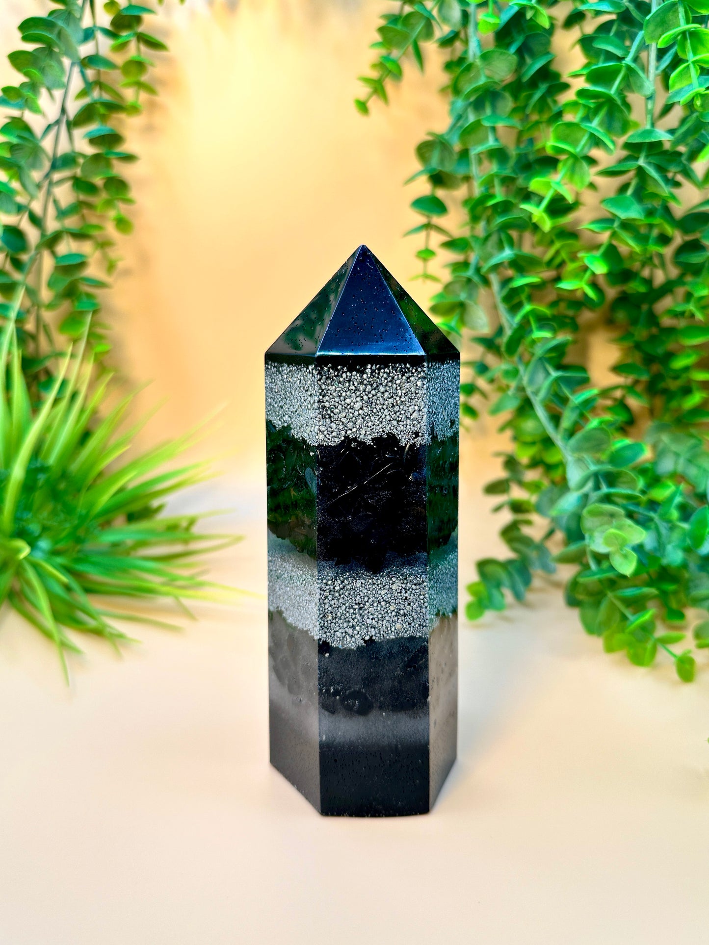 CAREER & LIFE PATH - Feng Shui Orgonite Tower - EMF Protector - Shungite, Black Tourmaline & Black Obsidian with Aluminum Metals