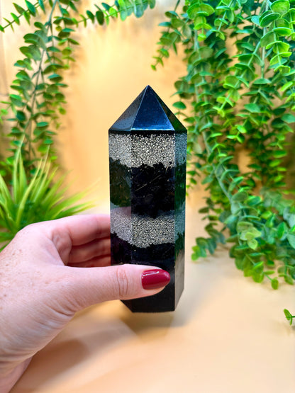 CAREER & LIFE PATH - Feng Shui Orgonite Tower - EMF Protector - Shungite, Black Tourmaline & Black Obsidian with Aluminum Metals