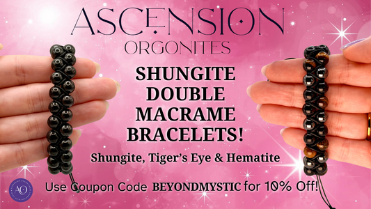 SHUNGITE DOUBLE MACRAME BRACELETS! - EMF Protection - Hand Cut Genuine Natural Shungite Bracelet High Quality Black Lustrous Gemstone from Russia