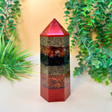 FAME & REPUTATION - Orgonite Tower - EMF Protector - Carnelian, Garnet & Red Jasper Brass Metals