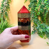 FAME & REPUTATION - Orgonite Tower - EMF Protector - Carnelian, Garnet & Red Jasper Brass Metals