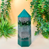 FAMILY - Orgonite Tower - EMF Protector - Green Jade, Green Fluorite, Malachite with Aluminum Metals