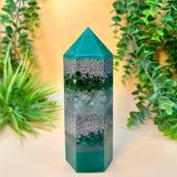 FAMILY - Orgonite Tower - EMF Protector - Green Jade, Green Fluorite, Malachite with Aluminum Metals