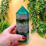 FAMILY - Orgonite Tower - EMF Protector - Green Jade, Green Fluorite, Malachite with Aluminum Metals