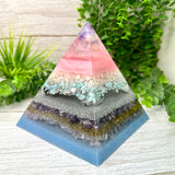 FERTILITY - Orgonite Pyramid - EMF Protector - Amethyst, Milky Quartz, Larimar, Moonstone, Lepidolite & Rose Quartz with Aluminum and Brass Metals