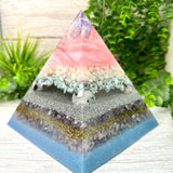 FERTILITY - Orgonite Pyramid - EMF Protector - Amethyst, Milky Quartz, Larimar, Moonstone, Lepidolite & Rose Quartz with Aluminum and Brass Metals