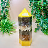HEALTH & WELL BEING - Orgonite Tower - EMF Protector - Rutilated Quartz, Yellow Aventurine & Citrine with Brass Metals
