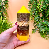HEALTH & WELL BEING - Orgonite Tower - EMF Protector - Rutilated Quartz, Yellow Aventurine & Citrine with Brass Metals