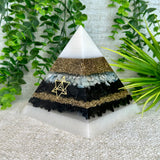 DANIELA - Orgonite Pyramid - EMF Protector - Aquamarine, Shungite, Black Obsidian and Black Tourmaline and Brass Metals
