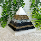 DANIELA - Orgonite Pyramid - EMF Protector - Aquamarine, Shungite, Black Obsidian and Black Tourmaline and Brass Metals