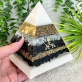DANIELA - Orgonite Pyramid - EMF Protector - Aquamarine, Shungite, Black Obsidian and Black Tourmaline and Brass Metals