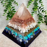 DORIS - Orgonite Pyramid - EMF Protector - Peach Moonstone, Sea Shells, Turquoise, Lapis Lazuli, with Copper and Brass Metals