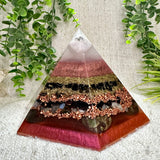 FALL EQUINOX - Special Edition Hexagonal Pyramid! - EMF Protector - Moonstone, Smoky Quartz, Petrified Wood, Garnet, Labradorite, Dragon Blood Jasper, with Brass and Copper Metals