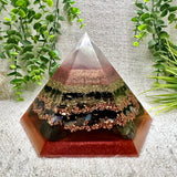 FALL EQUINOX - Special Edition Hexagonal Pyramid! - EMF Protector - Moonstone, Smoky Quartz, Petrified Wood, Garnet, Labradorite, Dragon Blood Jasper, with Brass and Copper Metals