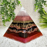 FALL EQUINOX - Special Edition Hexagonal Pyramid! - EMF Protector - Moonstone, Smoky Quartz, Petrified Wood, Garnet, Labradorite, Dragon Blood Jasper, with Brass and Copper Metals