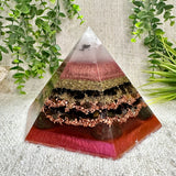 FALL EQUINOX - Special Edition Hexagonal Pyramid! - EMF Protector - Moonstone, Smoky Quartz, Petrified Wood, Garnet, Labradorite, Dragon Blood Jasper, with Brass and Copper Metals