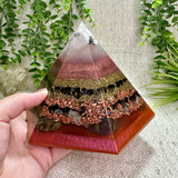FALL EQUINOX - Special Edition Hexagonal Pyramid! - EMF Protector - Moonstone, Smoky Quartz, Petrified Wood, Garnet, Labradorite, Dragon Blood Jasper, with Brass and Copper Metals