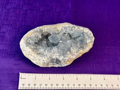 Celestite Polished Cluster, Celestite Geode Free Shape w. Druse, Standing Celestite Healing Crystal
